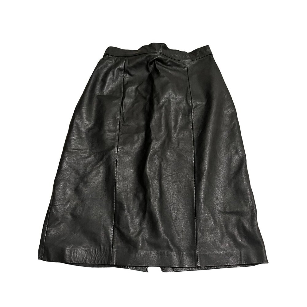 Rafferty Womens Black Genuine Leather Vintage Midi Biker Skirt Sz 9/10